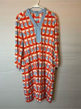 J. McLaughlin Emer Dress Eclipse Print Orange Blue White Size Large 77